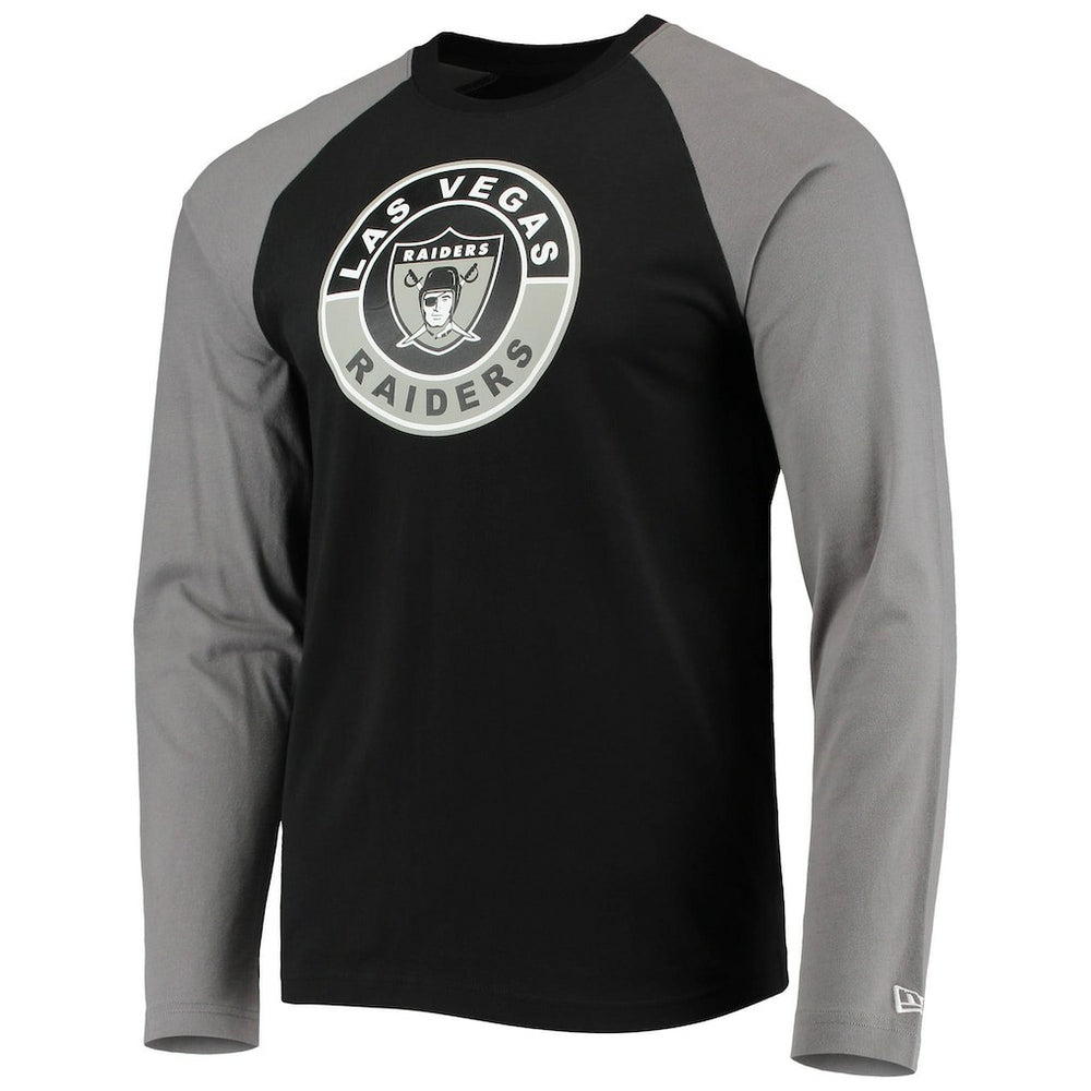 Las Vegas Raiders New Era League Raglan Throwback Long Sleeve T-Shirt Black/Gray - NFL