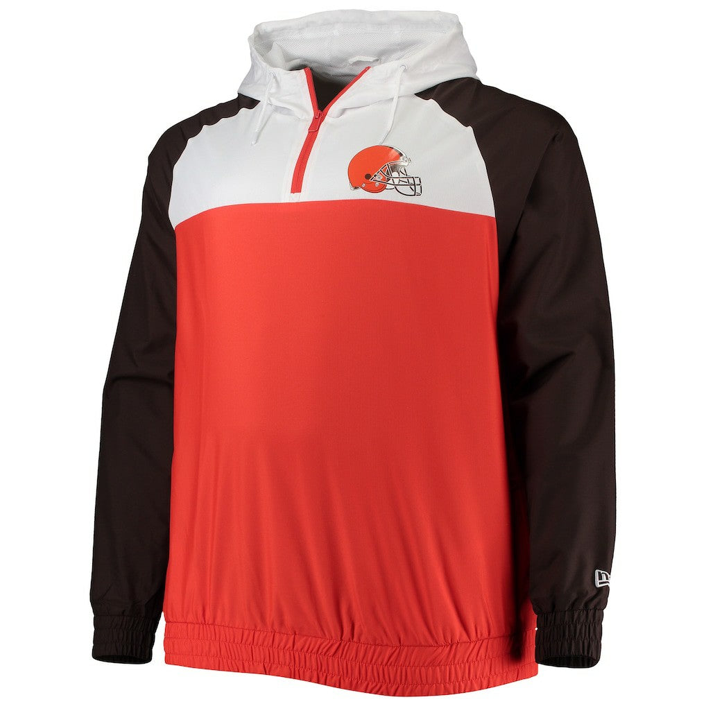 Cleveland Browns New Era Big & Tall League Raglan Quarter-Zip Hoodie Orange/Brown - NFL