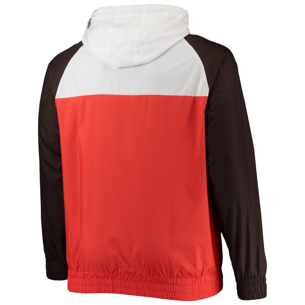 Cleveland Browns New Era Big & Tall League Raglan Quarter-Zip Hoodie Orange/Brown - NFL