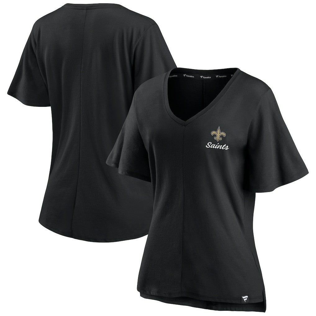 New Orleans Saints Women's Southpaw Flutter V-Neck T-Shirt Black - Fanatics