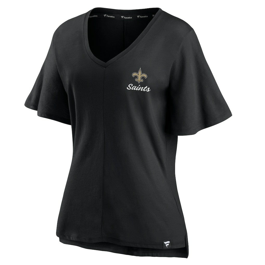 New Orleans Saints Women's Southpaw Flutter V-Neck T-Shirt Black - Fanatics