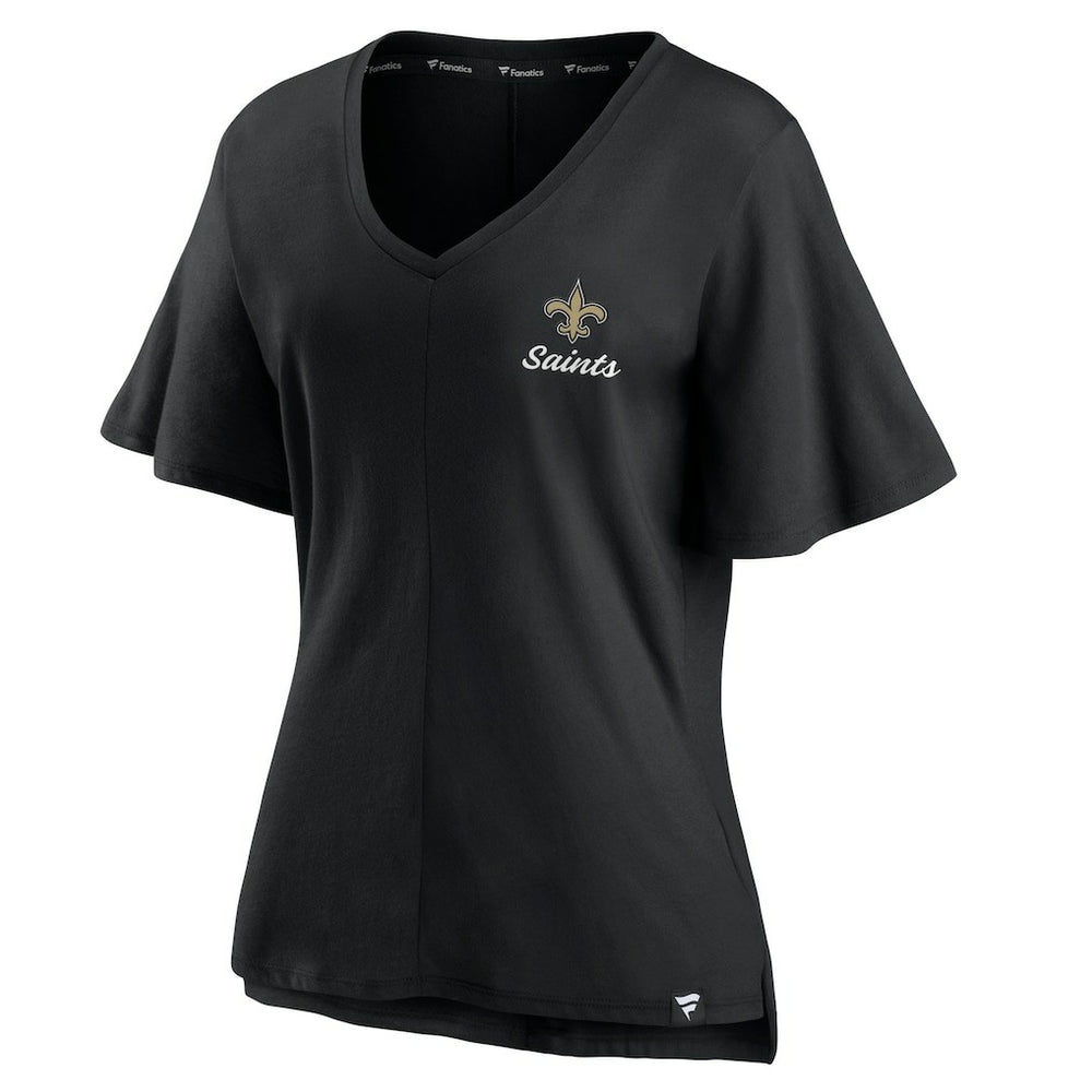 New Orleans Saints Women's Southpaw Flutter V-Neck T-Shirt Black - Fanatics
