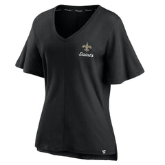 New Orleans Saints Women's Southpaw Flutter V-Neck T-Shirt Black - Fanatics