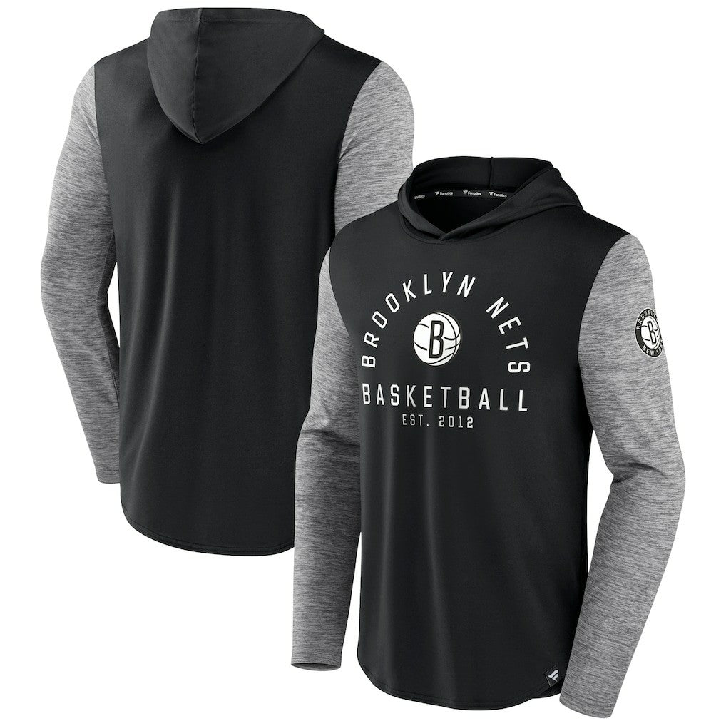 Fanatics - Brooklyn Nets Deep Rotation Performance Pullover Hoodie - Black/Heathered Charcoal