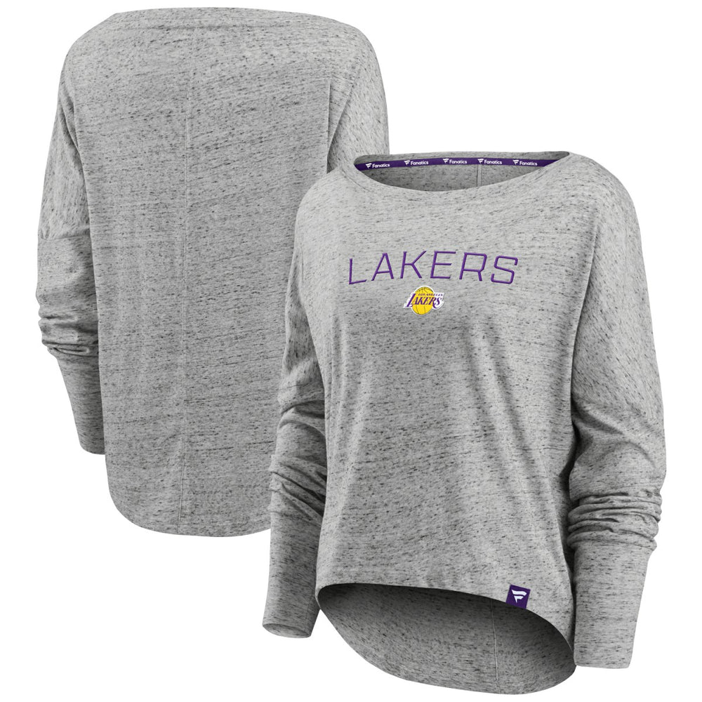 Fanatics - Los Angeles Lakers Women's Nostalgia Off-The-Shoulder Long Sleeve T-Shirt - Heathered Gray