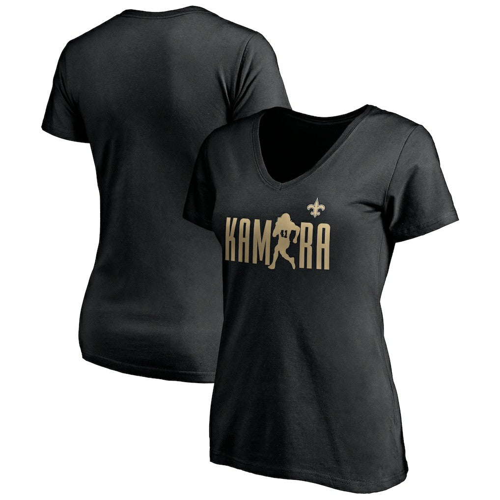 Alvin Kamara New Orleans Saints Women's Checkdown V-Neck T-Shirt Black - NFL