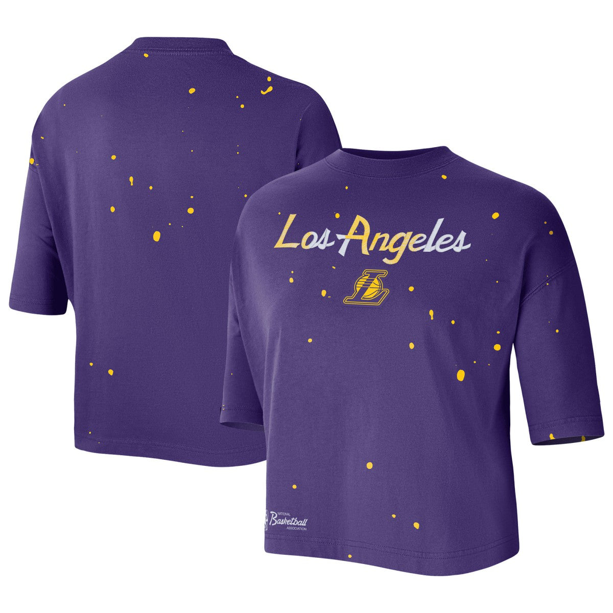 Nike - Los Angeles Lakers Women's Courtside Splatter Cropped T-Shirt - Purple
