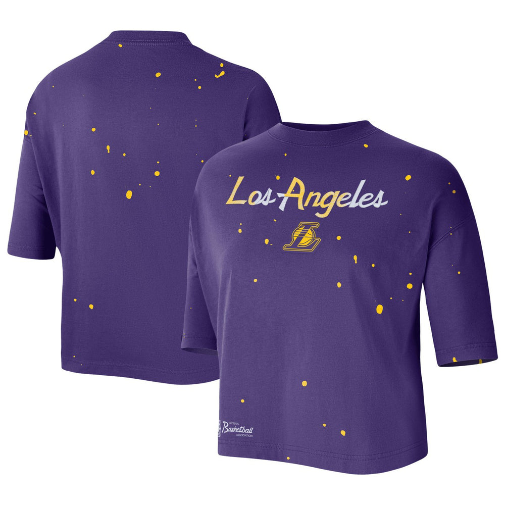Nike - Los Angeles Lakers Women's Courtside Splatter Cropped T-Shirt - Purple