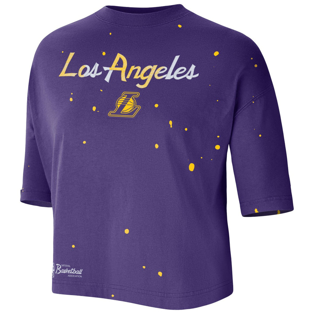 Nike - Los Angeles Lakers Women's Courtside Splatter Cropped T-Shirt - Purple