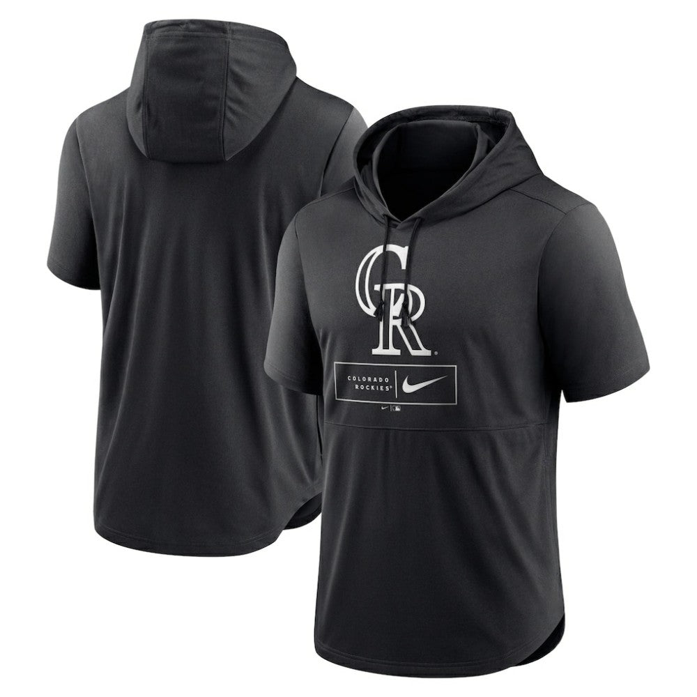 Colorado Rockies Nike Lockup Performance Short Sleeve Lightweight Hooded Top Sale