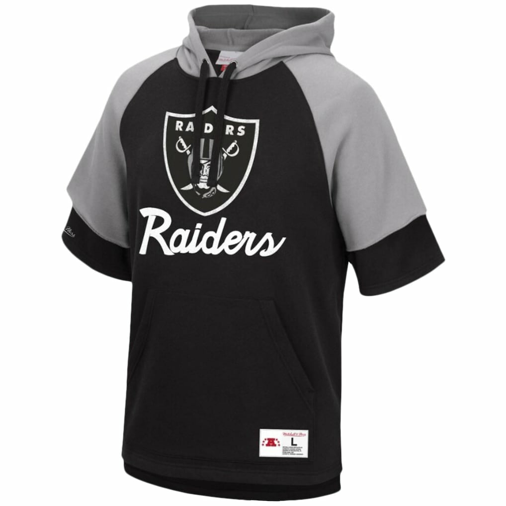 Las Vegas Raiders Home Advantage Raglan Short Sleeve Pullover Hoodie Black - Mitchell & Ness