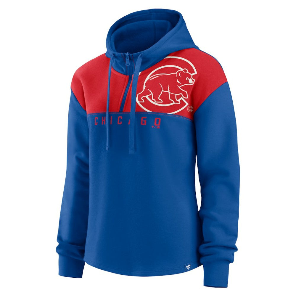 Chicago Cubs Fanatics Women's Iconic Overslide Color-Block Quarter-Zip Hoodie for sale