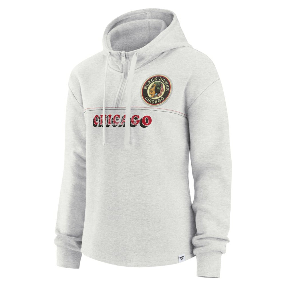 Chicago Blackhawks Fanatics Women's True Classics Legacy Quarter-Zip Hoodie Ash