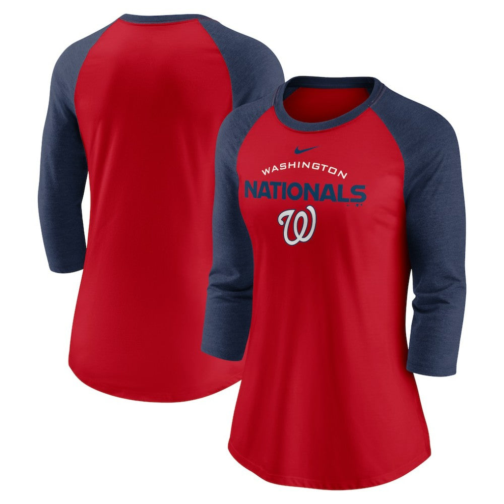 Washington Nationals Nike Women's Modern Baseball Arch Tri-Blend Raglan 3/4-Sleeve T-Shirt discount