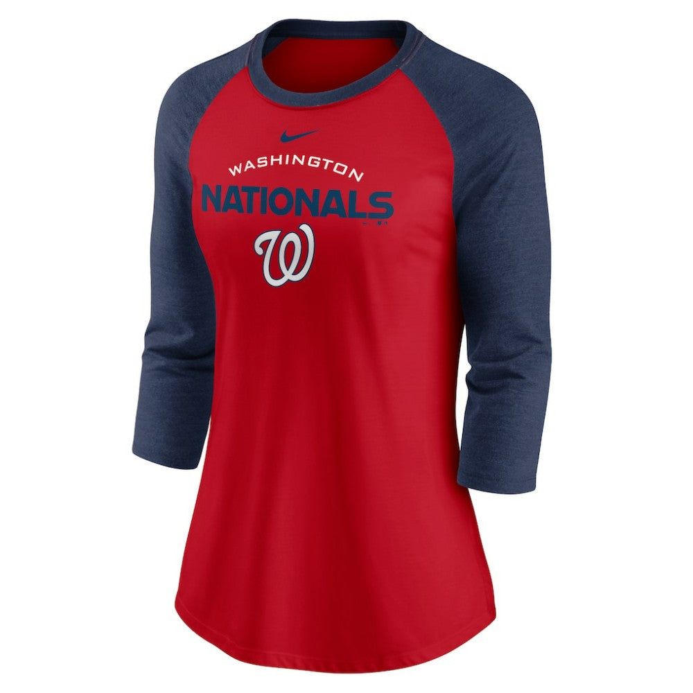 Washington Nationals Nike Women's Modern Baseball Arch Tri-Blend Raglan 3/4-Sleeve T-Shirt discount