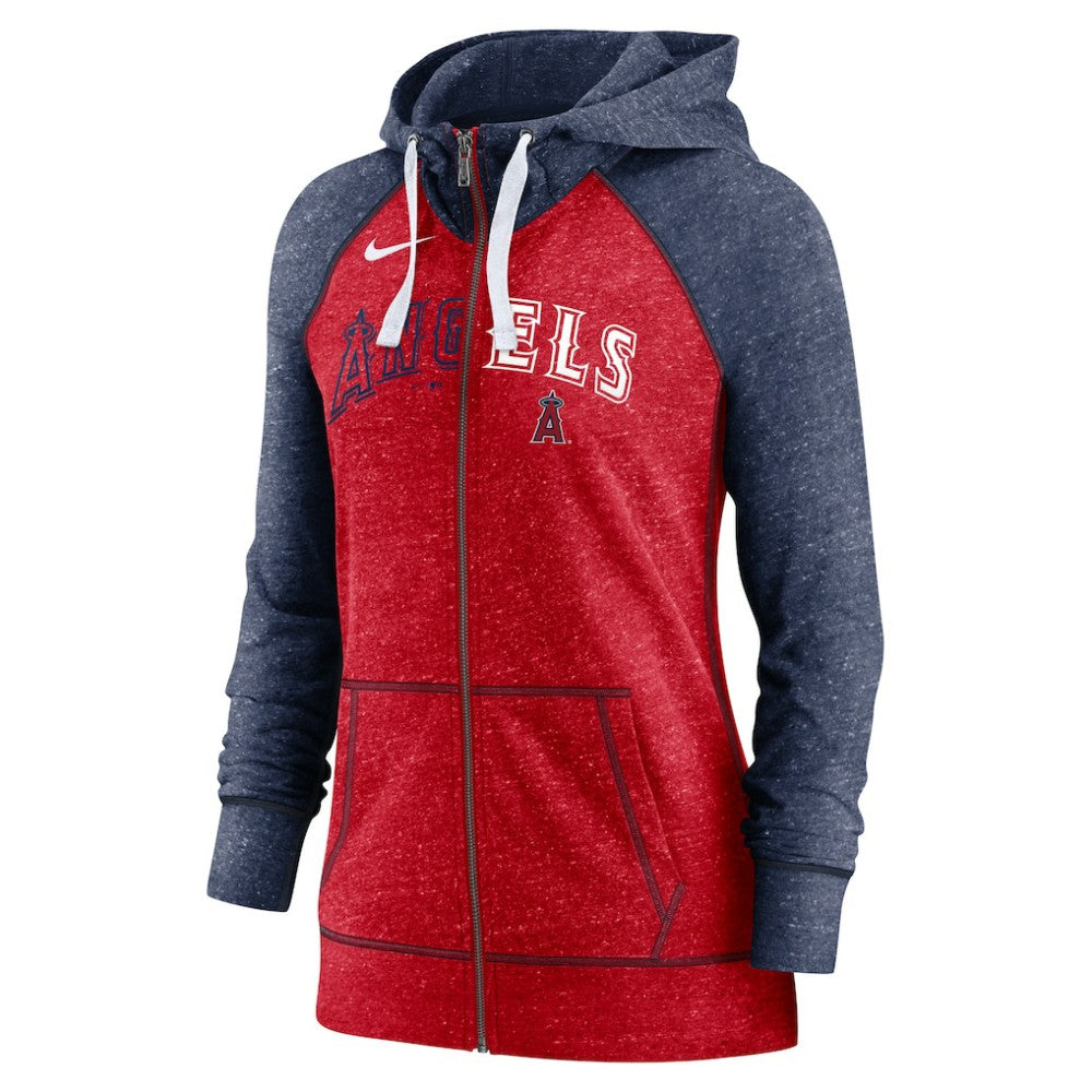 Los Angeles Angels Nike Women's Split Wordmark Gym Vintage Raglan Lightweight Full-Zip Hoodie On Sale