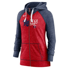 Minnesota Twins Nike Women's Split Wordmark Gym Vintage Raglan Lightweight Full-Zip Hoodie Clearance
