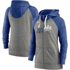 Kansas City Royals Nike Women's Split Wordmark Gym Vintage Raglan Lightweight Full-Zip Hoodie Lifestyle