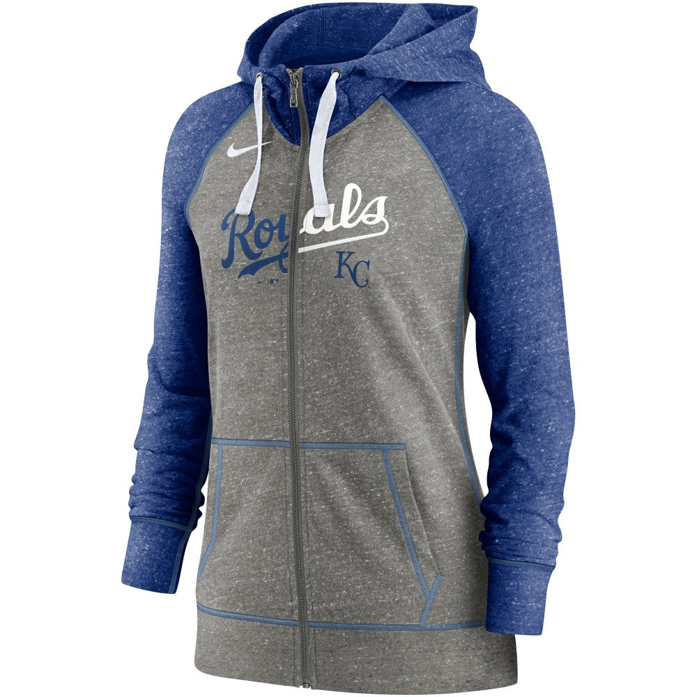 Kansas City Royals Nike Women's Split Wordmark Gym Vintage Raglan Lightweight Full-Zip Hoodie Lifestyle