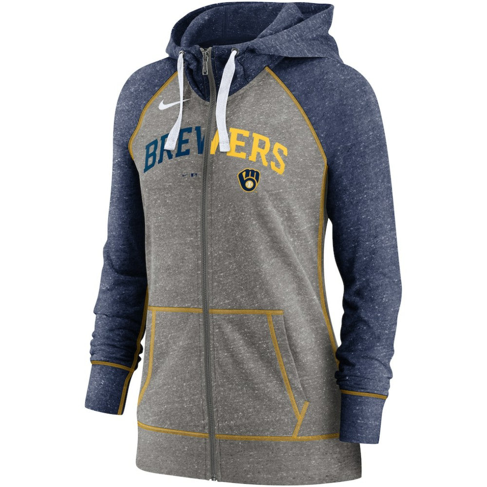 Milwaukee Brewers Nike Women's Split Wordmark Gym Vintage Raglan Lightweight Full-Zip Hoodie Lifestyle