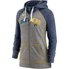 Milwaukee Brewers Nike Women's Split Wordmark Gym Vintage Raglan Lightweight Full-Zip Hoodie Lifestyle