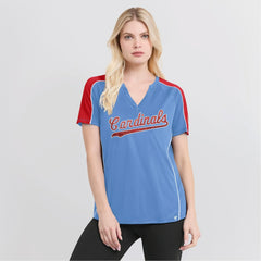 St. Louis Cardinals Fanatics Women's Light Blue/Red True Classic League Diva Pinstripe Raglan V-Neck T-Shirt discount