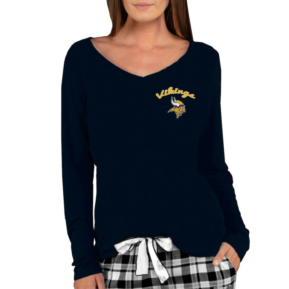 Minnesota Vikings Concepts Sport Women's Marathon Knit Long Sleeve Lightweight V-Neck Lounge Top Black - NFL