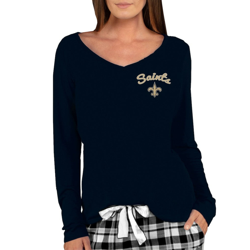 New Orleans Saints Concepts Sport Women's Marathon Knit Long Sleeve Lightweight V-Neck Lounge Top Black - NFL