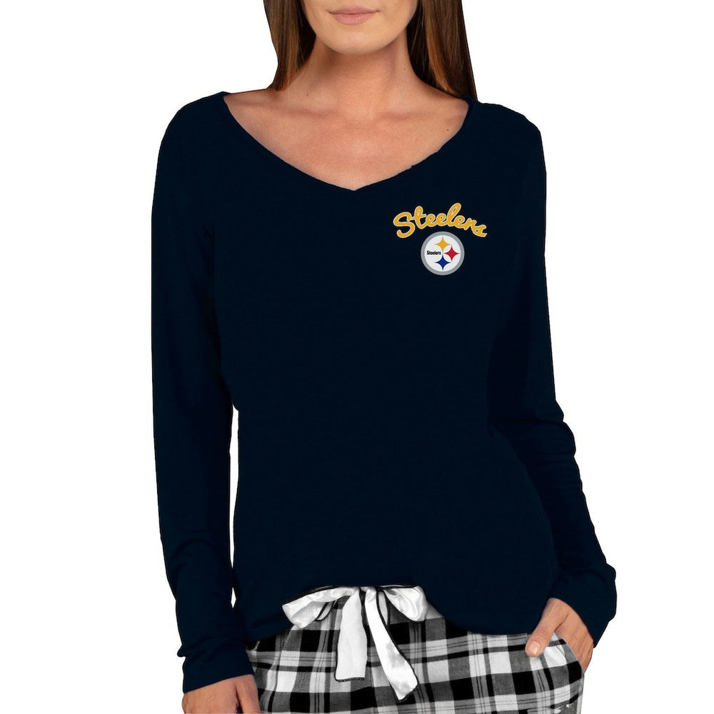 Pittsburgh Steelers Concepts Sport Women's Marathon Knit Long Sleeve Lightweight V-Neck Lounge Top Black - NFL