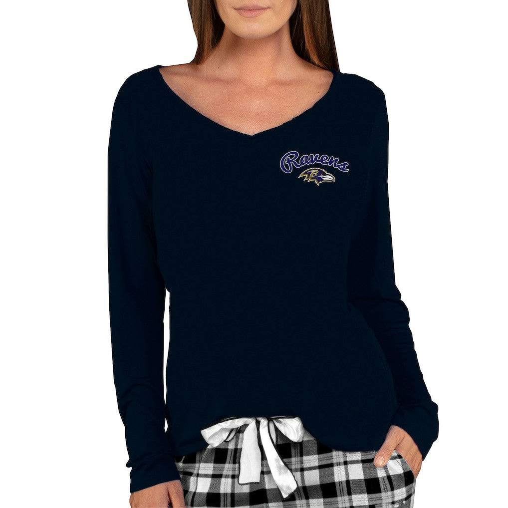 Baltimore Ravens Concepts Sport Women's Marathon Knit Long Sleeve Lightweight V-Neck Lounge Top Black - NFL