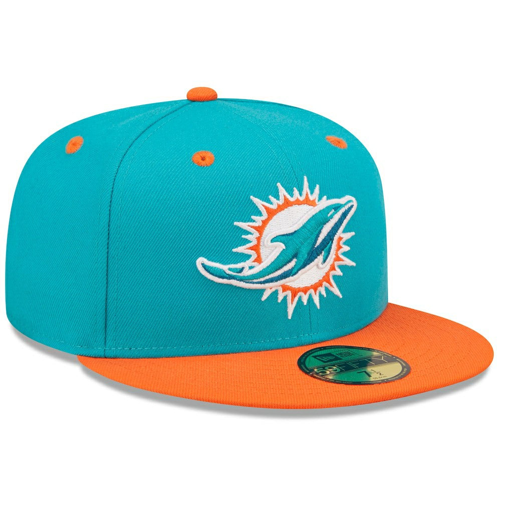 Miami Dolphins New Era Flipside 2Tone 59FIFTY Fitted Hat Aqua/Orange - NFL