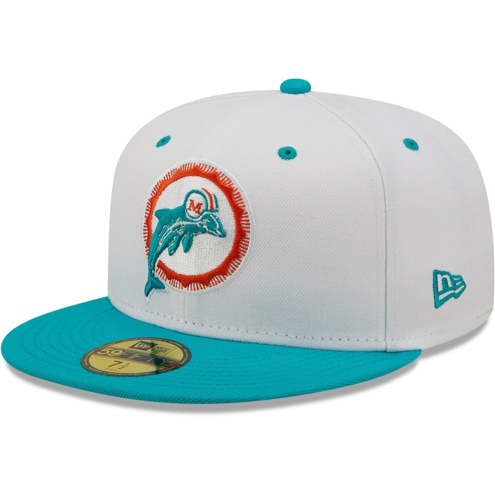 Miami Dolphins New Era Flipside 2Tone 59FIFTY Fitted Hat White/Aqua - NFL