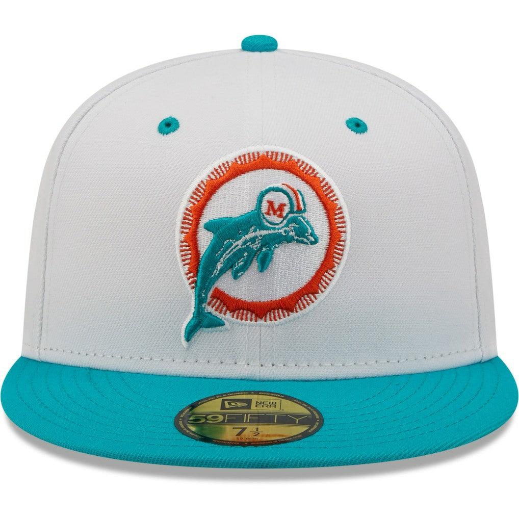 Miami Dolphins New Era Flipside 2Tone 59FIFTY Fitted Hat White/Aqua - NFL