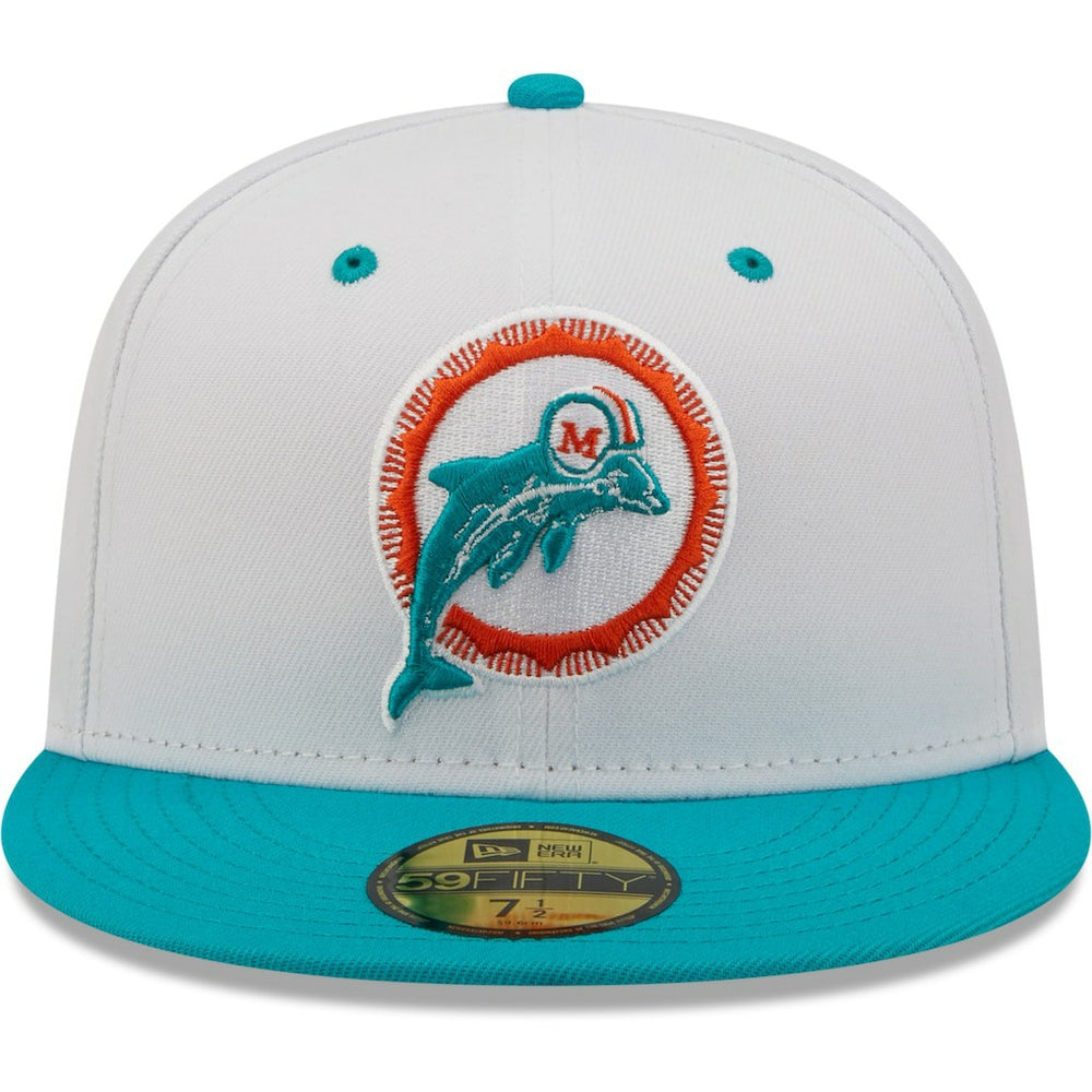 Miami Dolphins New Era Flipside 2Tone 59FIFTY Fitted Hat White/Aqua - NFL