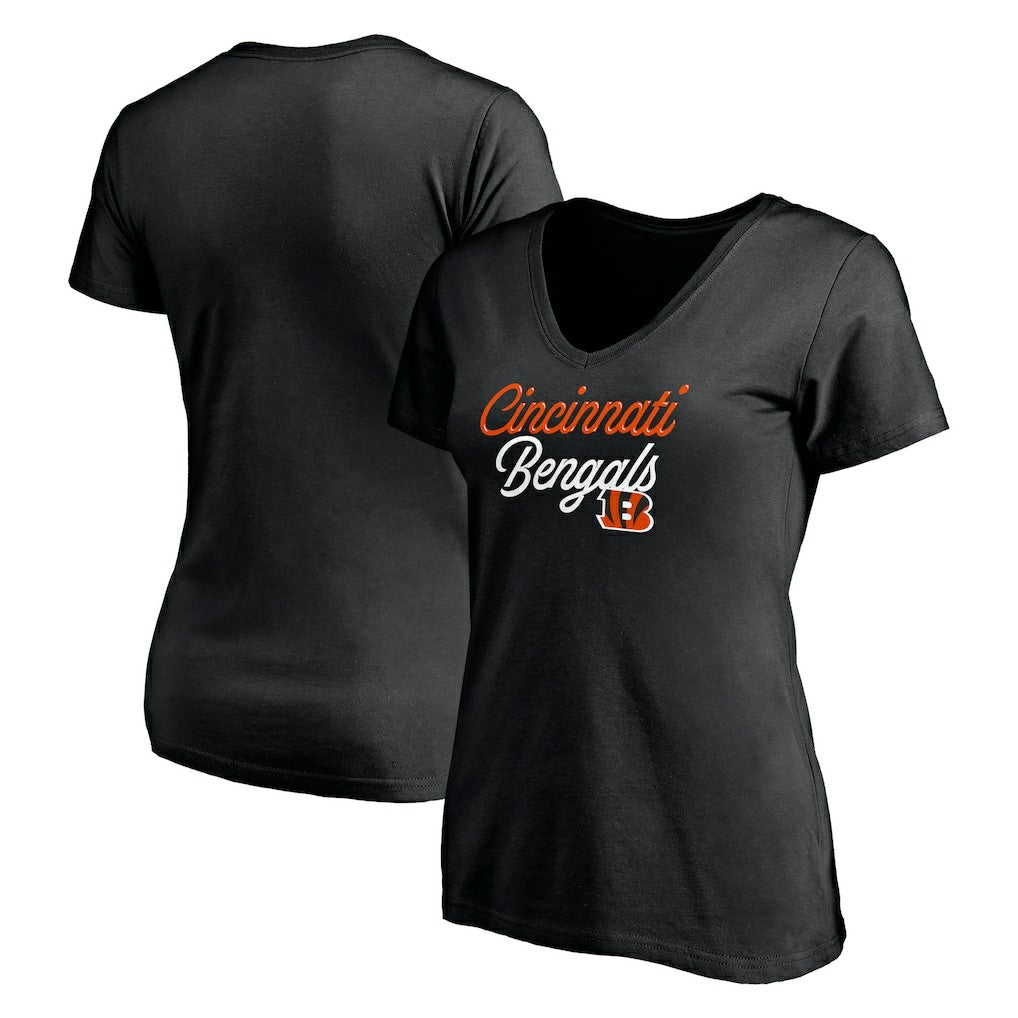 Cincinnati Bengals Women's Long Stride V-Neck T-Shirt Black - NFL