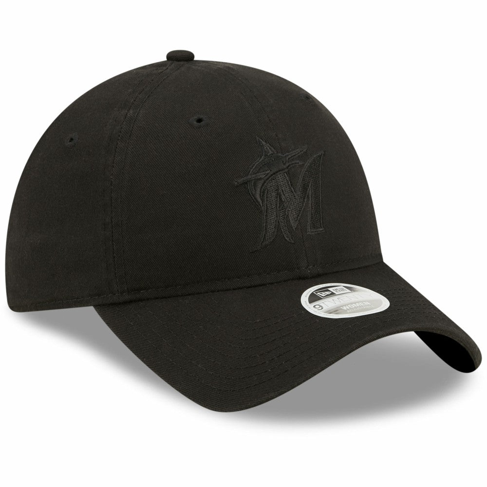 Miami Marlins New Era Women's Black on Black Core Classic II 9TWENTY Adjustable Hat Lifestyle
