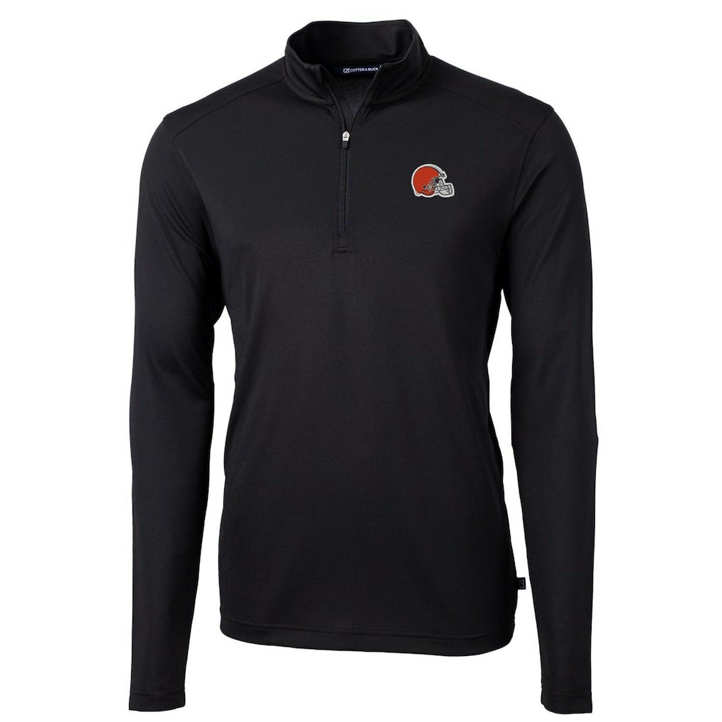 Cleveland Browns Cutter & Buck Virtue Eco Pique Recycled Quarter-Zip Pullover Jacket Black - NFL