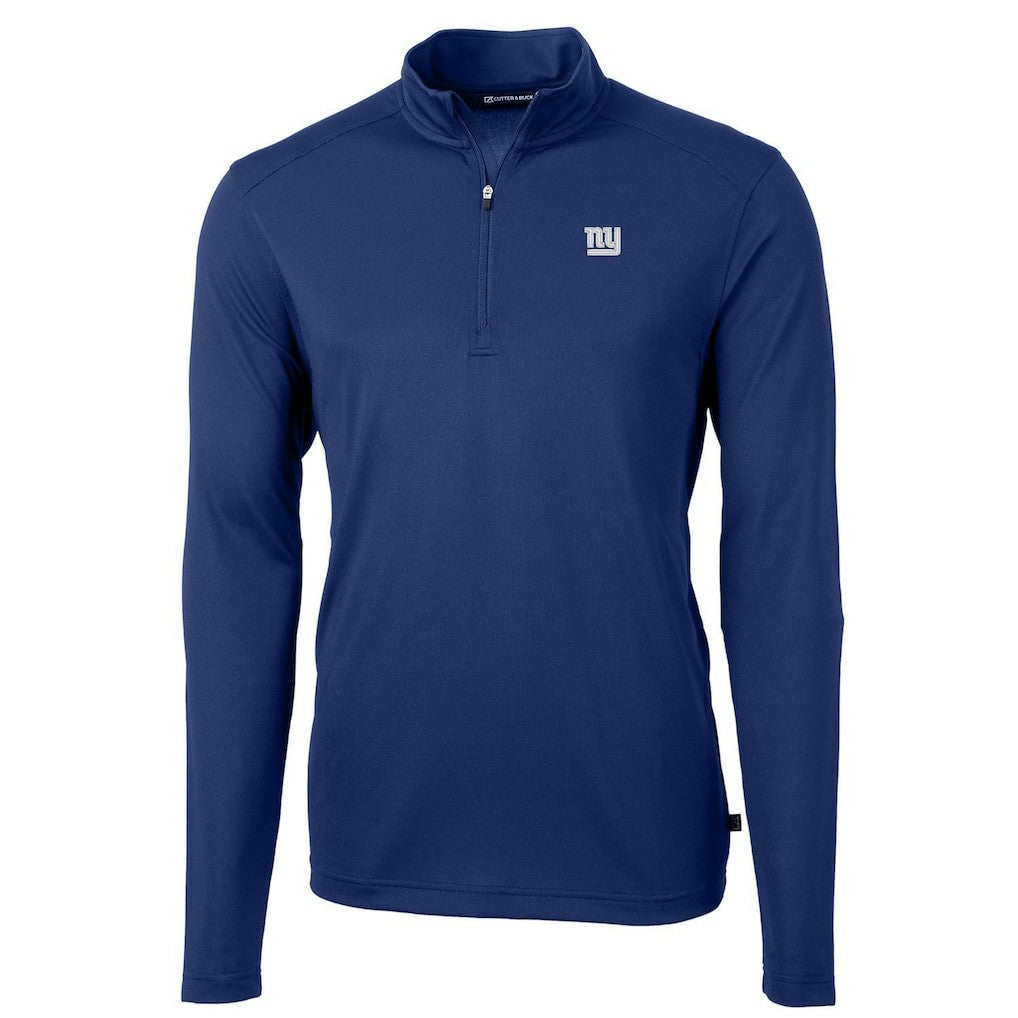 New York Giants Cutter & Buck Virtue Eco Pique Recycled Quarter-Zip Pullover Jacket Royal - NFL