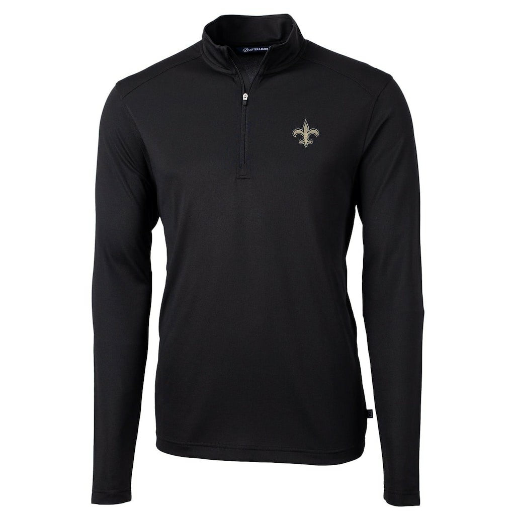 New Orleans Saints Cutter & Buck Virtue Eco Pique Recycled Quarter-Zip Pullover Jacket Black - NFL