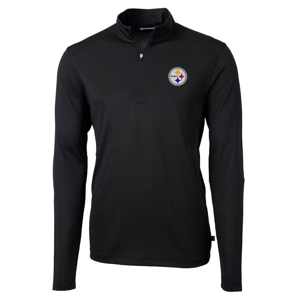 Pittsburgh Steelers Cutter & Buck Virtue Eco Pique Recycled Quarter-Zip Pullover Jacket Black - NFL