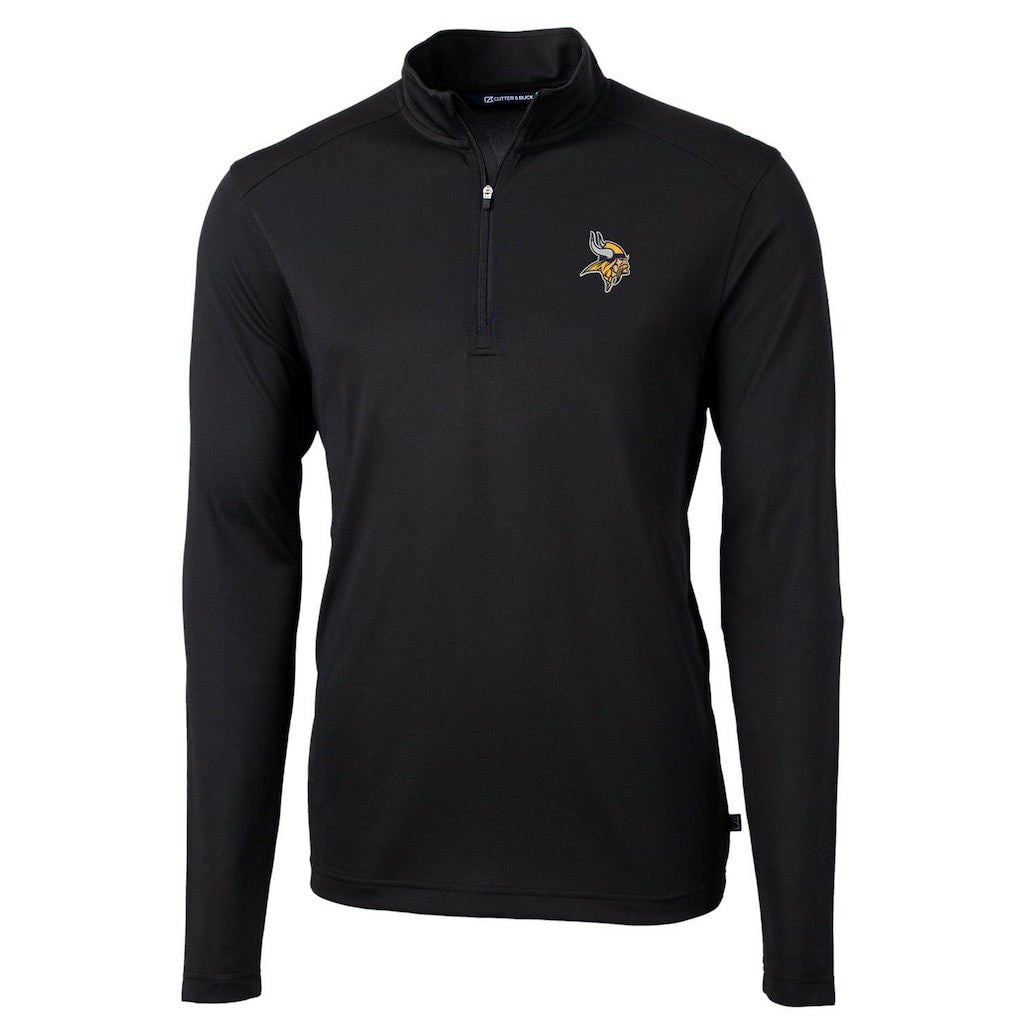 Minnesota Vikings Cutter & Buck Virtue Eco Pique Recycled Quarter-Zip Pullover Jacket Black - NFL