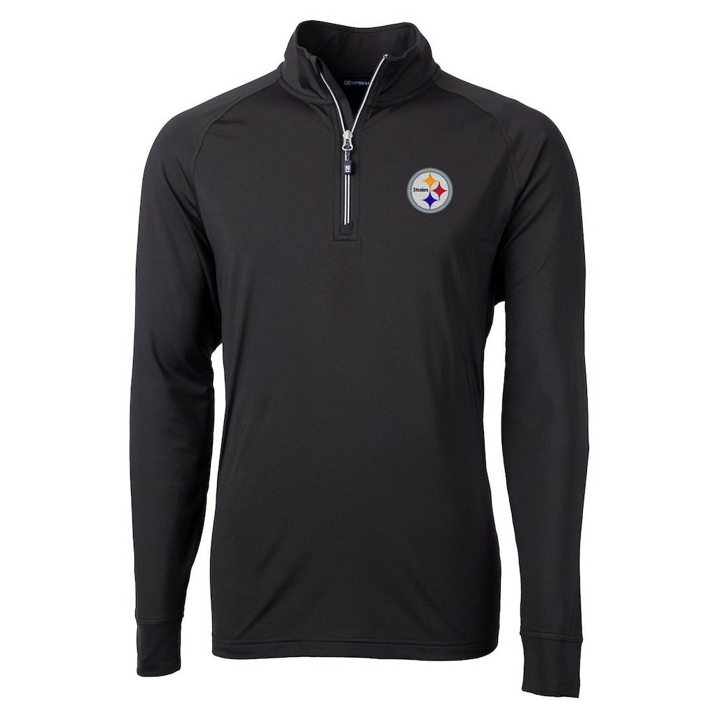 Pittsburgh Steelers Cutter & Buck Big & Tall Adapt Eco Knit Quarter-Zip Pullover Jacket Black - NFL