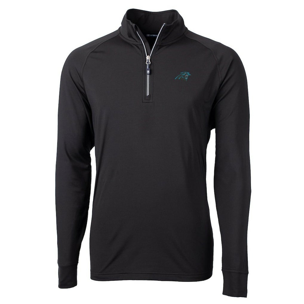 Carolina Panthers Cutter & Buck Big & Tall Adapt Eco Knit Quarter-Zip Pullover Jacket Black - NFL