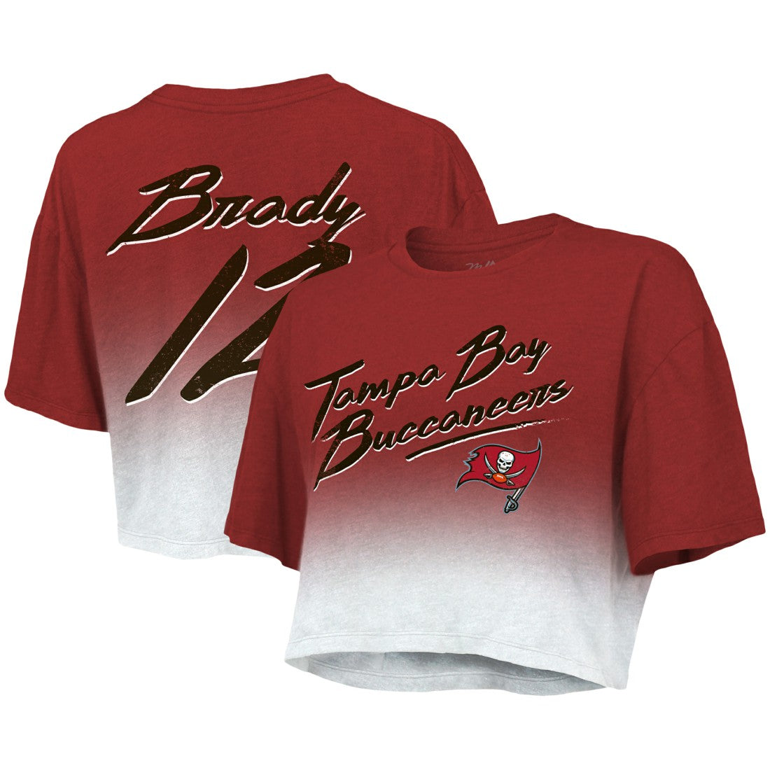 Tom Brady Tampa Bay Buccaneers Majestic Threads Women's Drip-Dye Player Name & Number Tri-Blend Crop T-Shirt Red/White - NFL