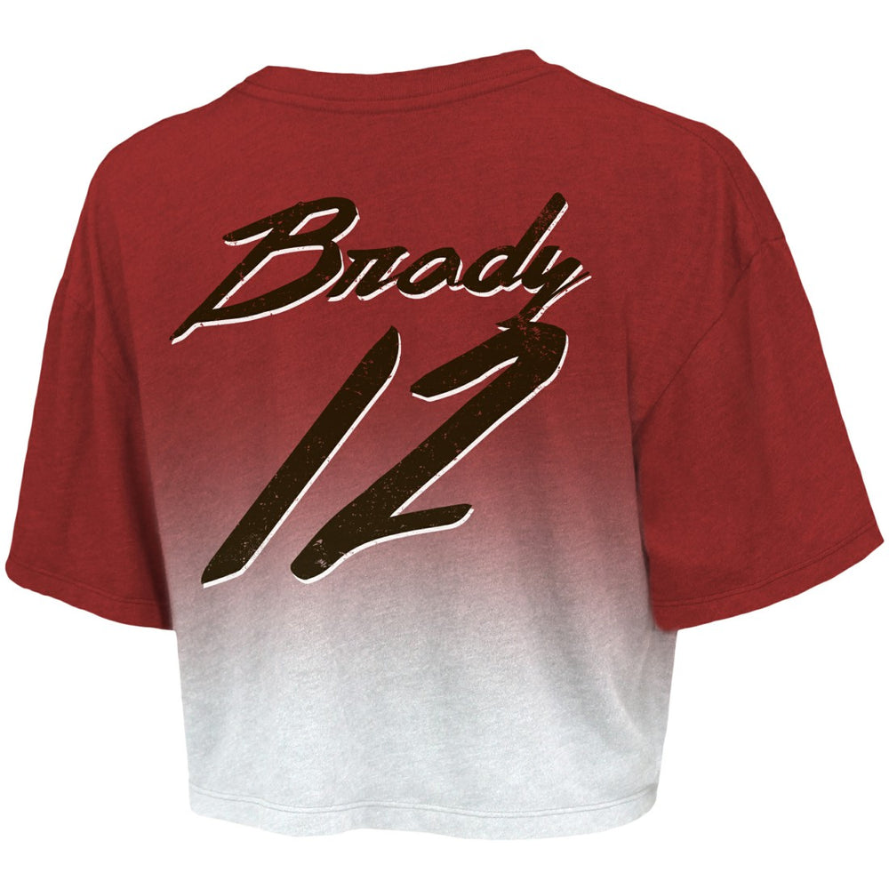 Tom Brady Tampa Bay Buccaneers Majestic Threads Women's Drip-Dye Player Name & Number Tri-Blend Crop T-Shirt Red/White - NFL