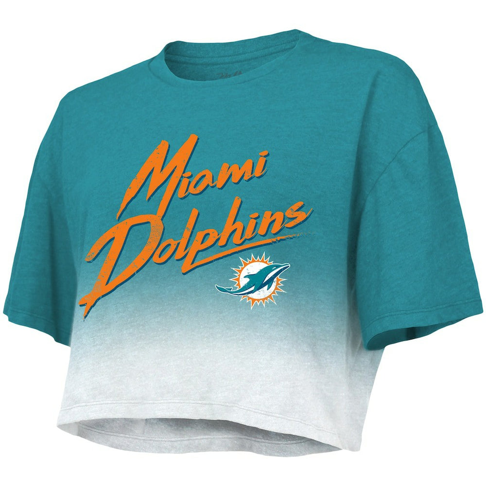 Tua Tagovailoa Miami Dolphins Majestic Threads Women's Dip-Dye Player Name & Number Crop Top Aqua/White - NFL