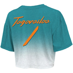Tua Tagovailoa Miami Dolphins Majestic Threads Women's Dip-Dye Player Name & Number Crop Top Aqua/White - NFL