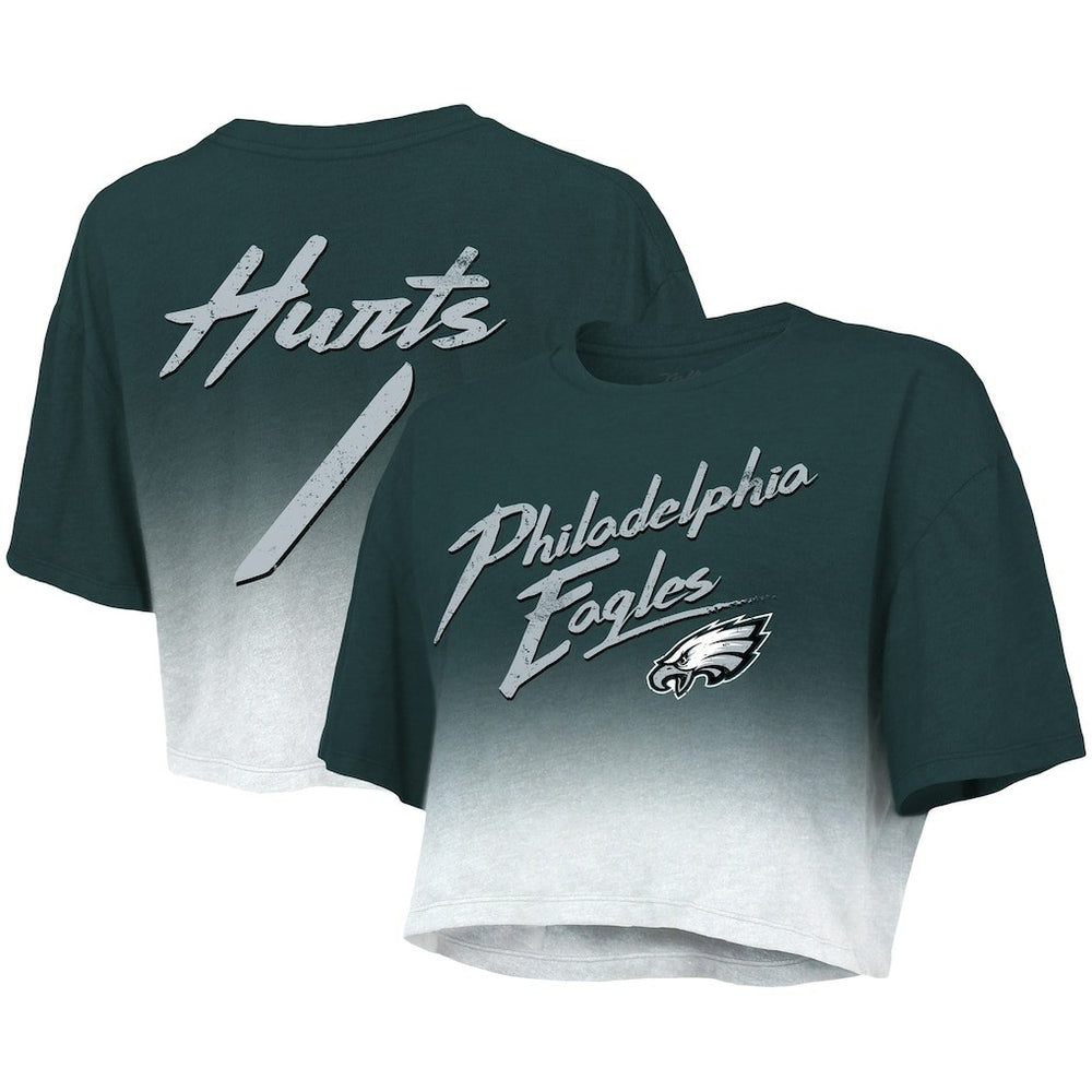Jalen Hurts Philadelphia Eagles Majestic Threads Women's Dip-Dye Player Name & Number Crop Top Green/White - NFL