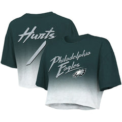 Jalen Hurts Philadelphia Eagles Majestic Threads Women's Dip-Dye Player Name & Number Crop Top Green/White - NFL