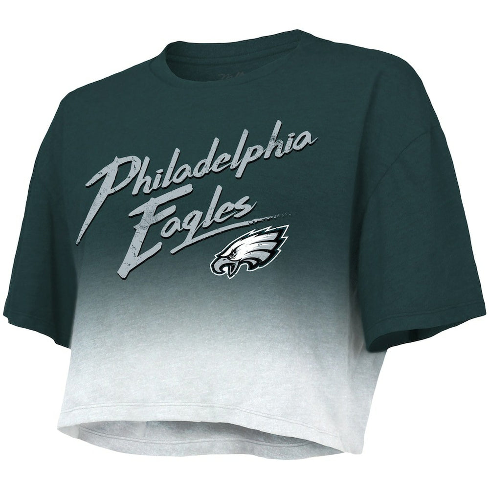 Jalen Hurts Philadelphia Eagles Majestic Threads Women's Dip-Dye Player Name & Number Crop Top Green/White - NFL
